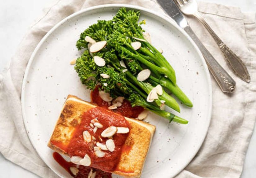 Crispy Tofu Steaks with Broccoli Rabe and Romesco