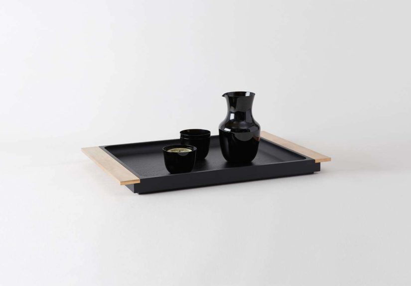 Michaël Verheyden Black Oak Serving Tray with Brushed Bronze Handles